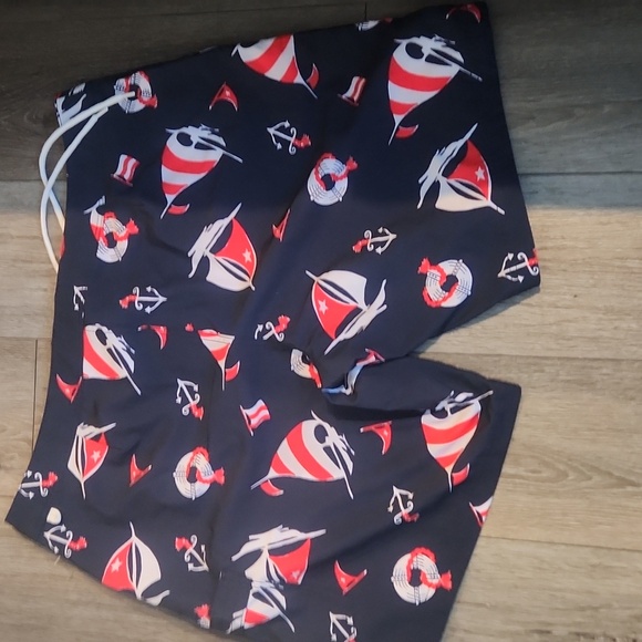 J. Crew Men's Swim Shorts - Navy with Red and White Accents - Picture 3 of 4